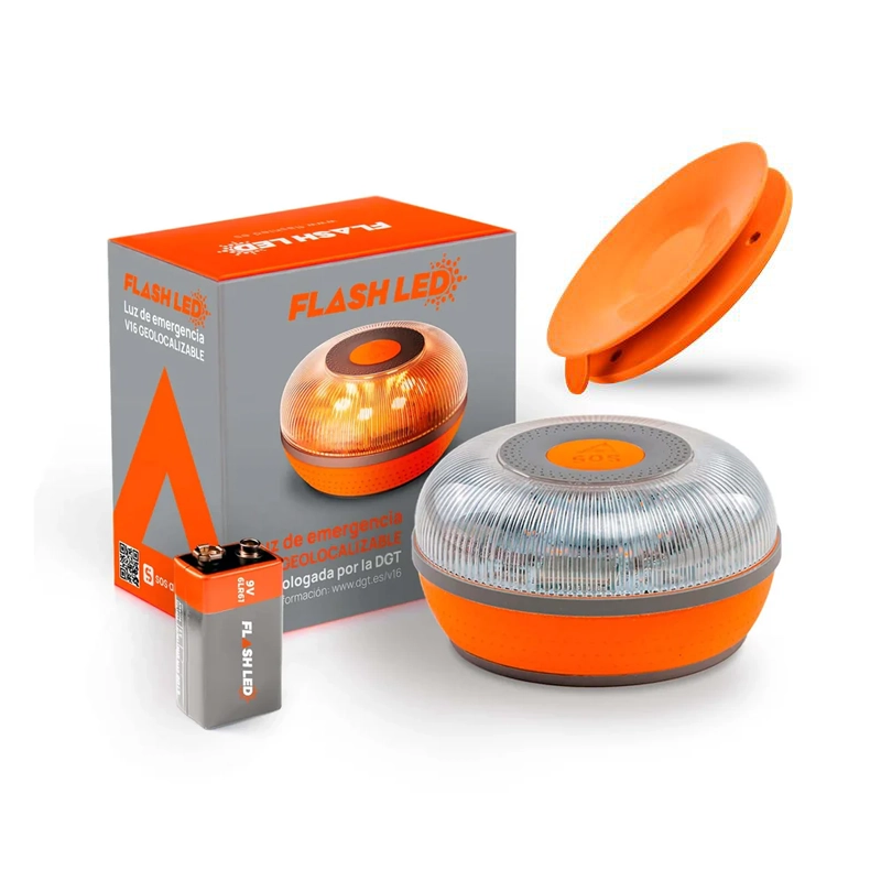 Baliza FLASHLED V16 IoT Conectada a DGT con Telefónica Tech + Soporte ventosa de regalo