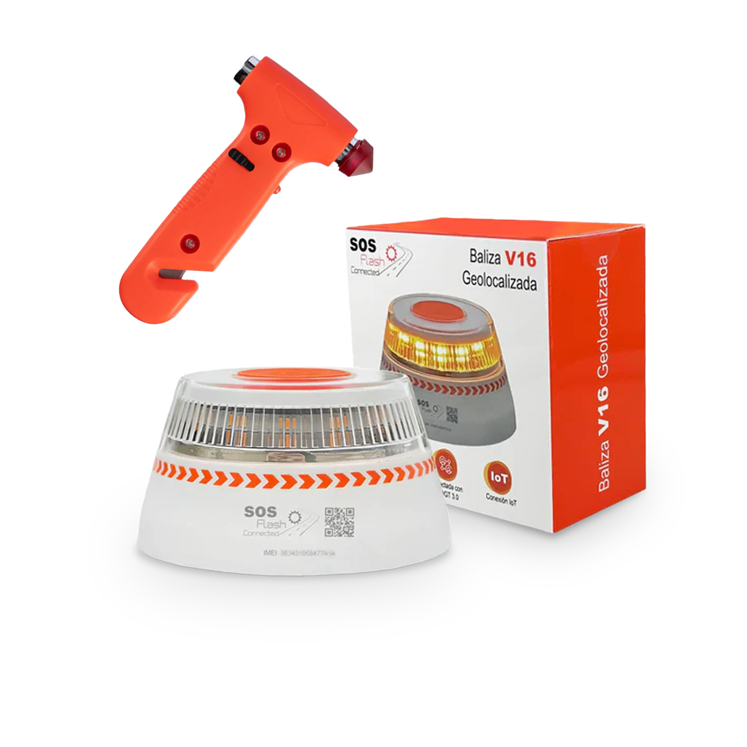 Baliza SOS FLASH V16 IoT Conectada y Certificada DGT + Martillo de regalo