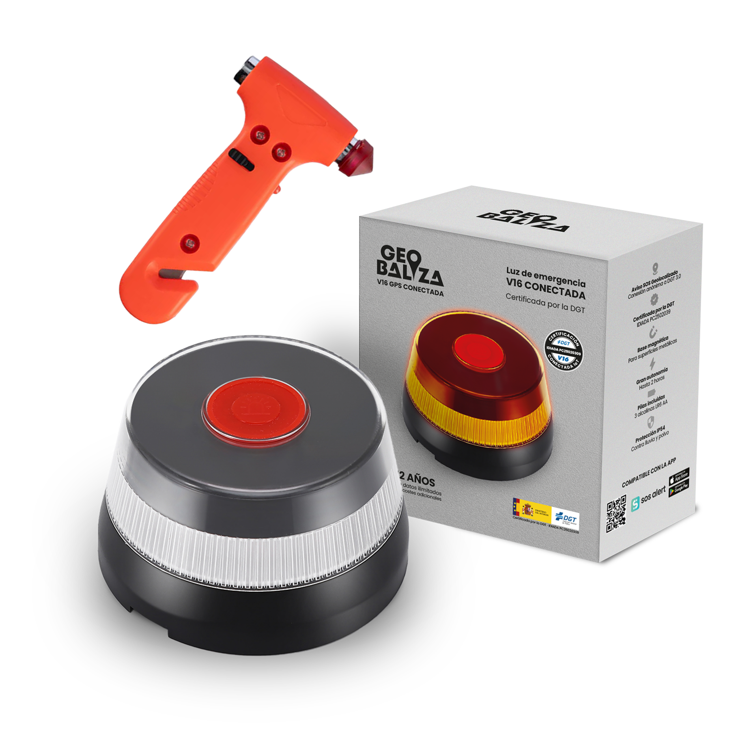 Baliza GEOBALIZA V16 GPS Conectada y Certificada DGT + Martillo de regalo