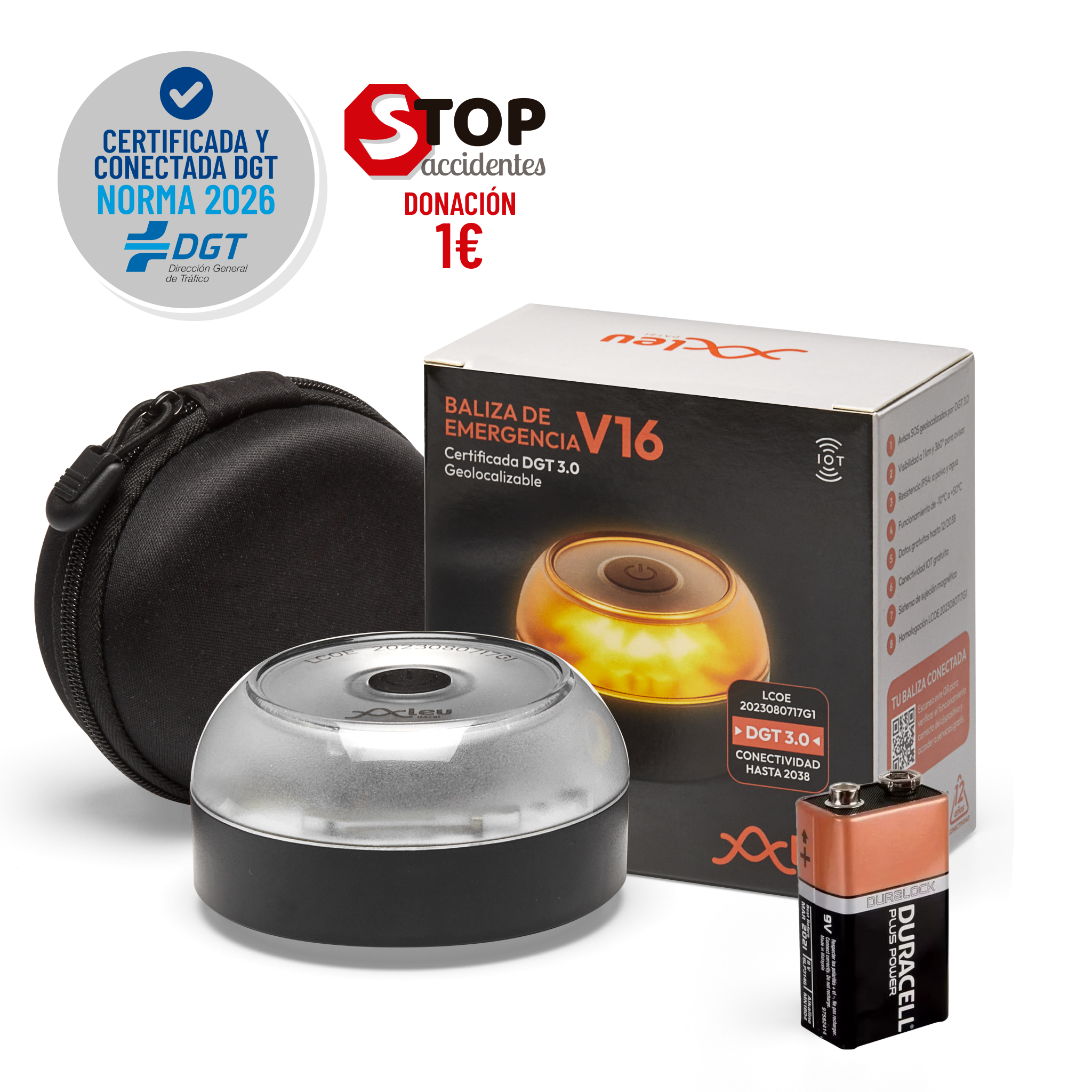 Baliza ALEU V16 Conectada, Certificada DGT y Solidaria con STOP Accidentes