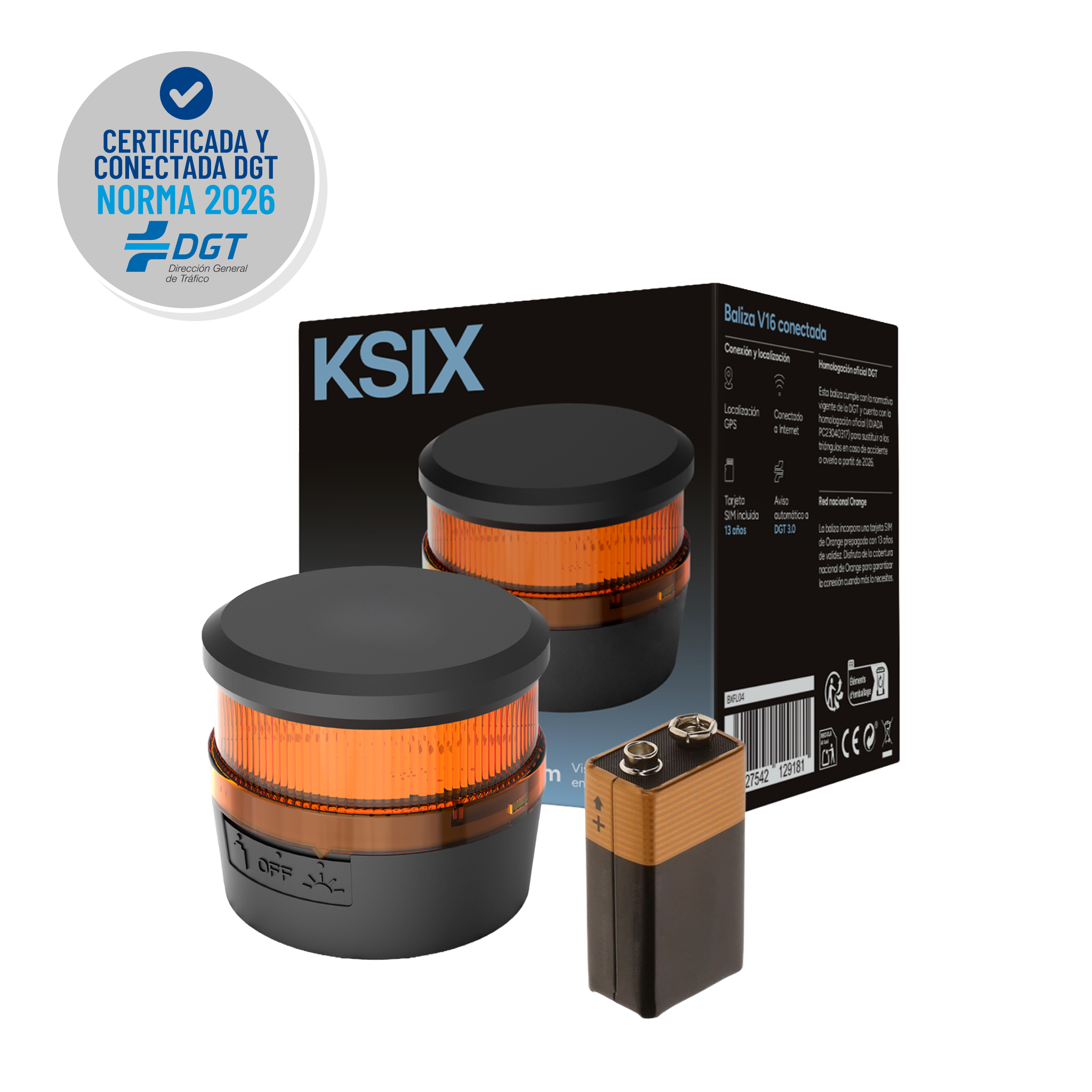 Baliza KSIX V16 Conectada a DGT con Orange ( con FUNDA )
