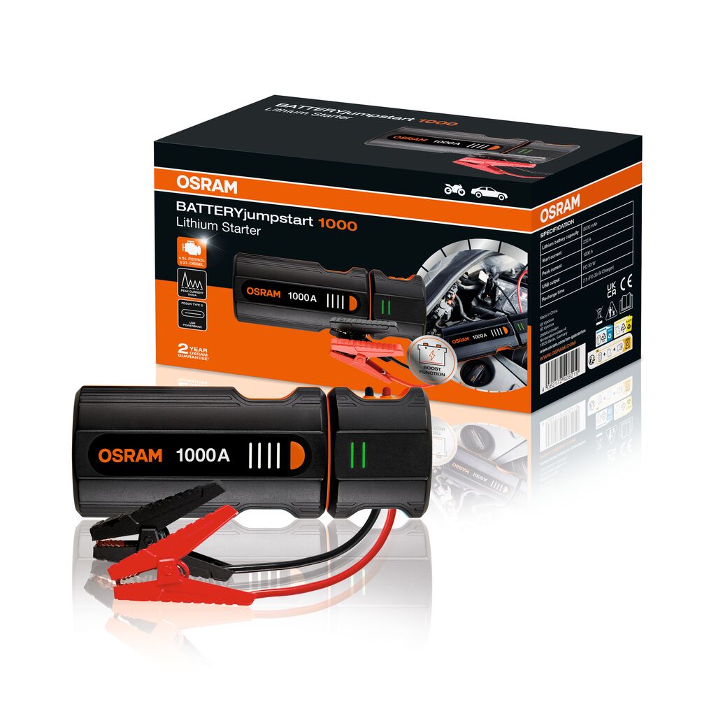 Mini arrancador de batería multi-función portátil para 12V OSRAM BATTERYjumpstart 1000
