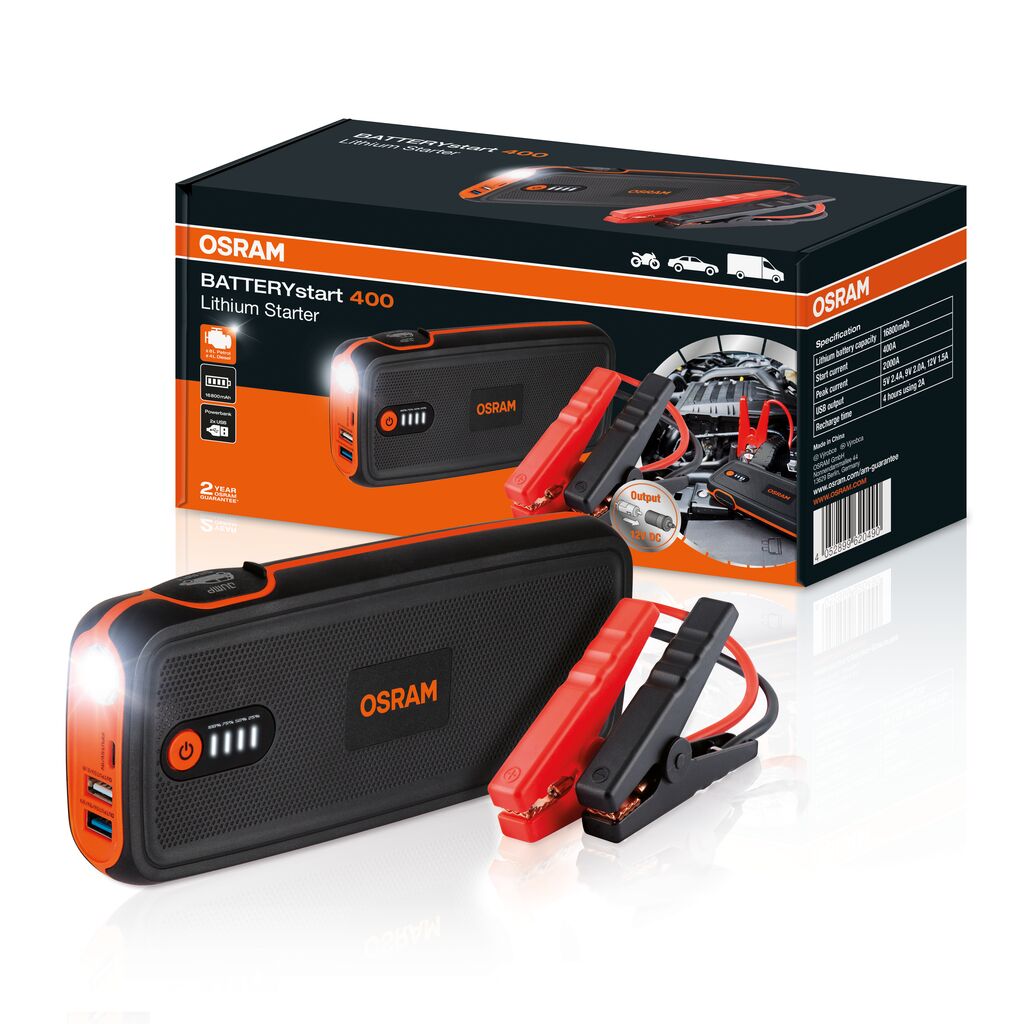 Mini arrancador de batería multi-función portátil para 12V OSRAM BATTERY START 400