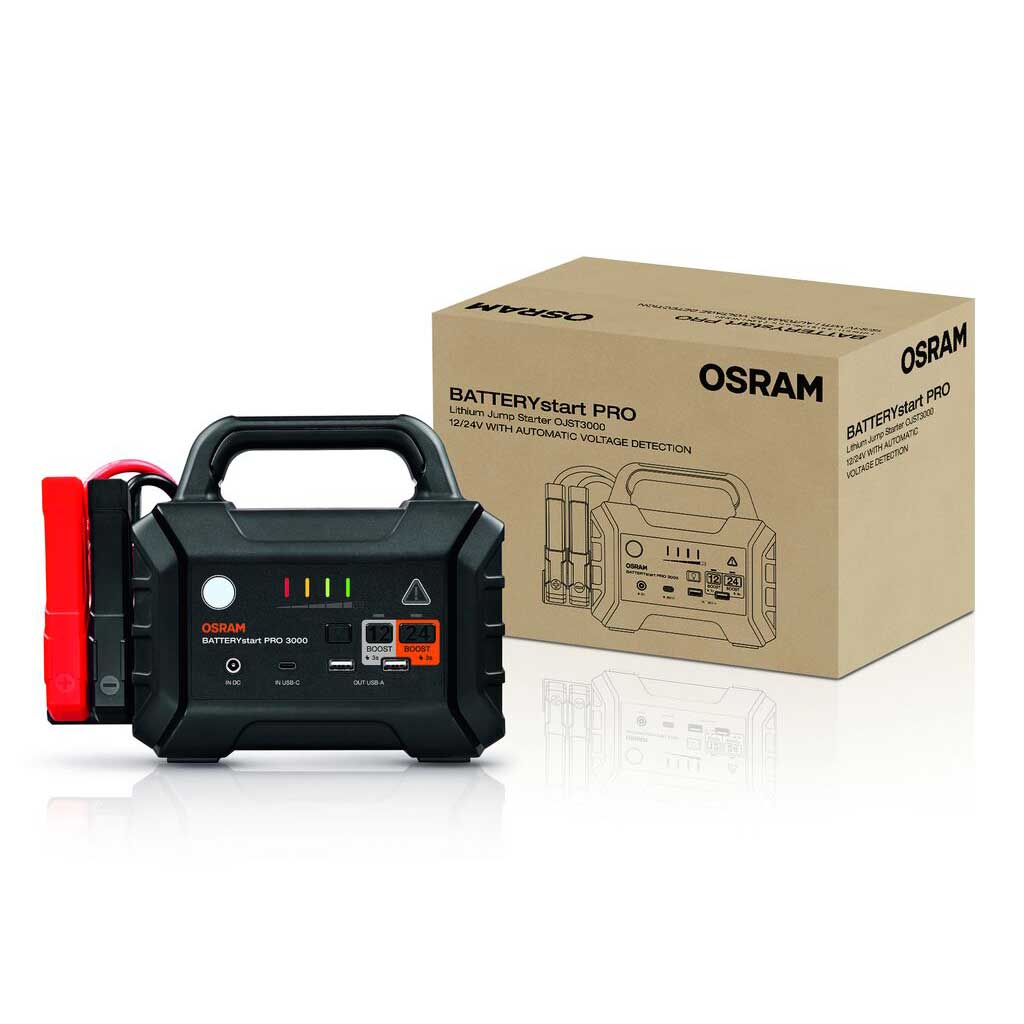 Mini arrancador de batería multi-función portátil para 12V y 24V OSRAM BATTERYstart PRO 3000