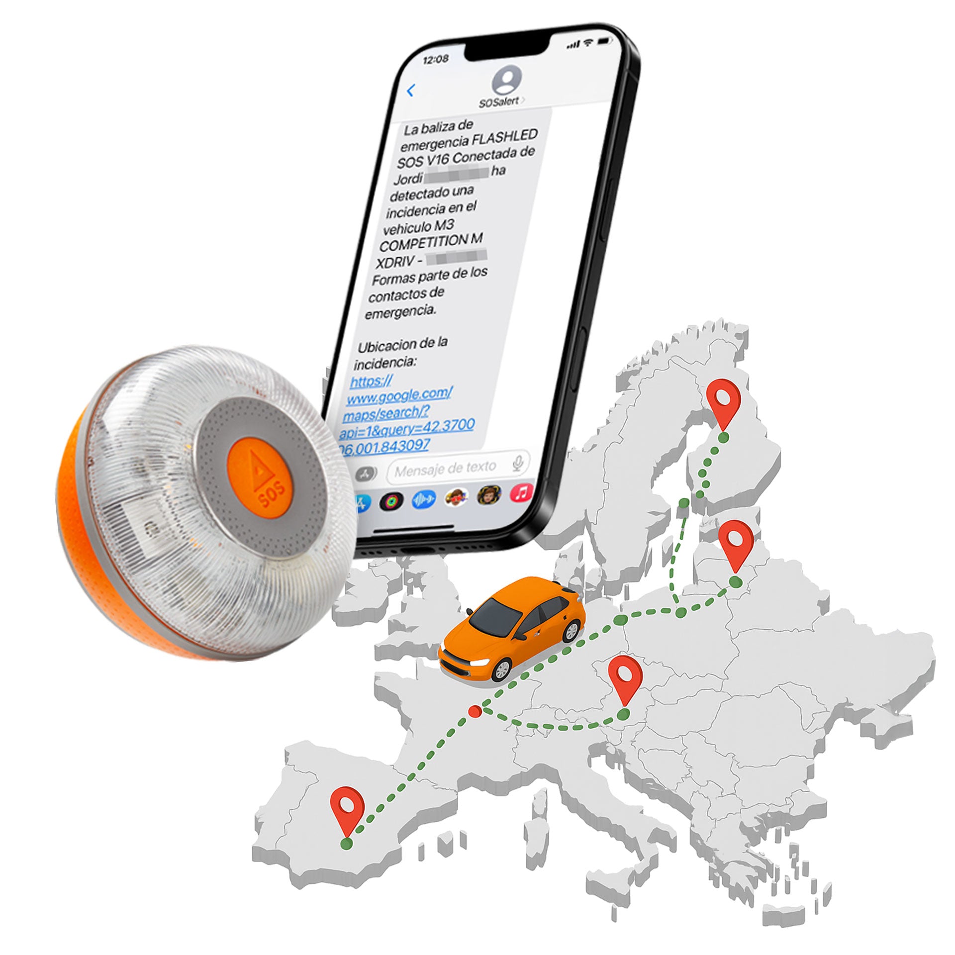 Servicio Roaming para Baliza V16 FlashLED SOS Conectada a Telefónica y DGT